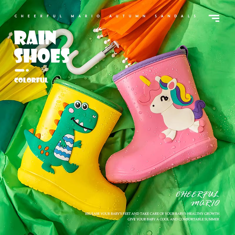 Children Rain Boots Baby Boys Girl EVA Non-Slip Outdoor Cartoon Dinosaur Rain Boots for Kids Waterproof Shoes Water Boots Girl