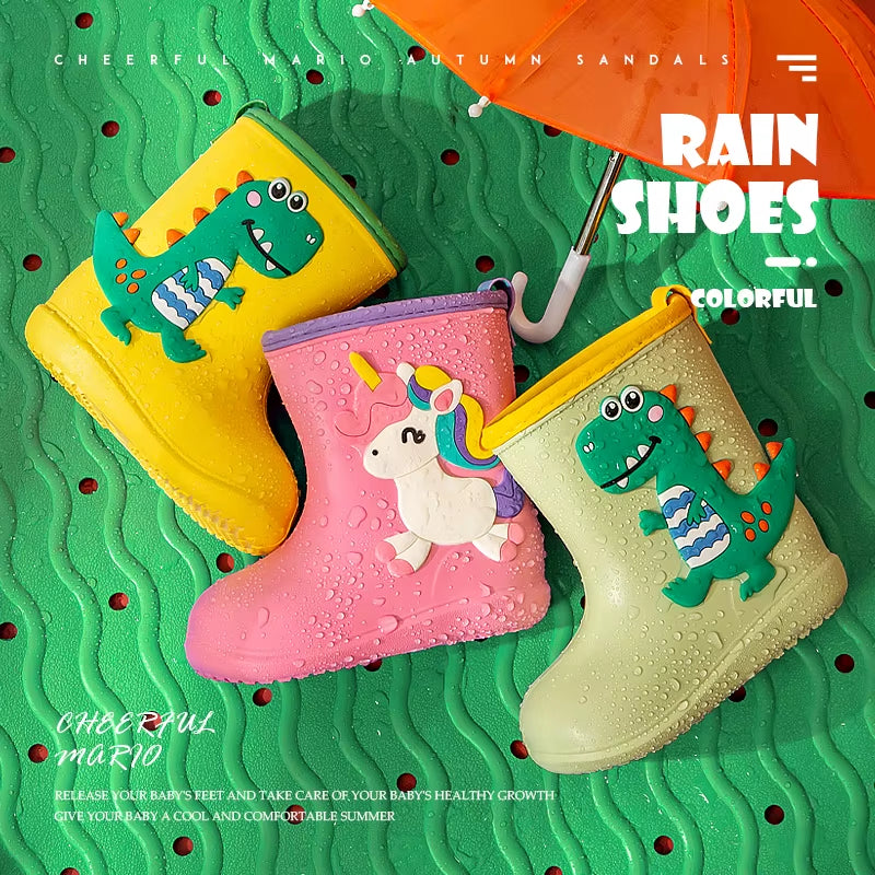 Children Rain Boots Baby Boys Girl EVA Non-Slip Outdoor Cartoon Dinosaur Rain Boots for Kids Waterproof Shoes Water Boots Girl